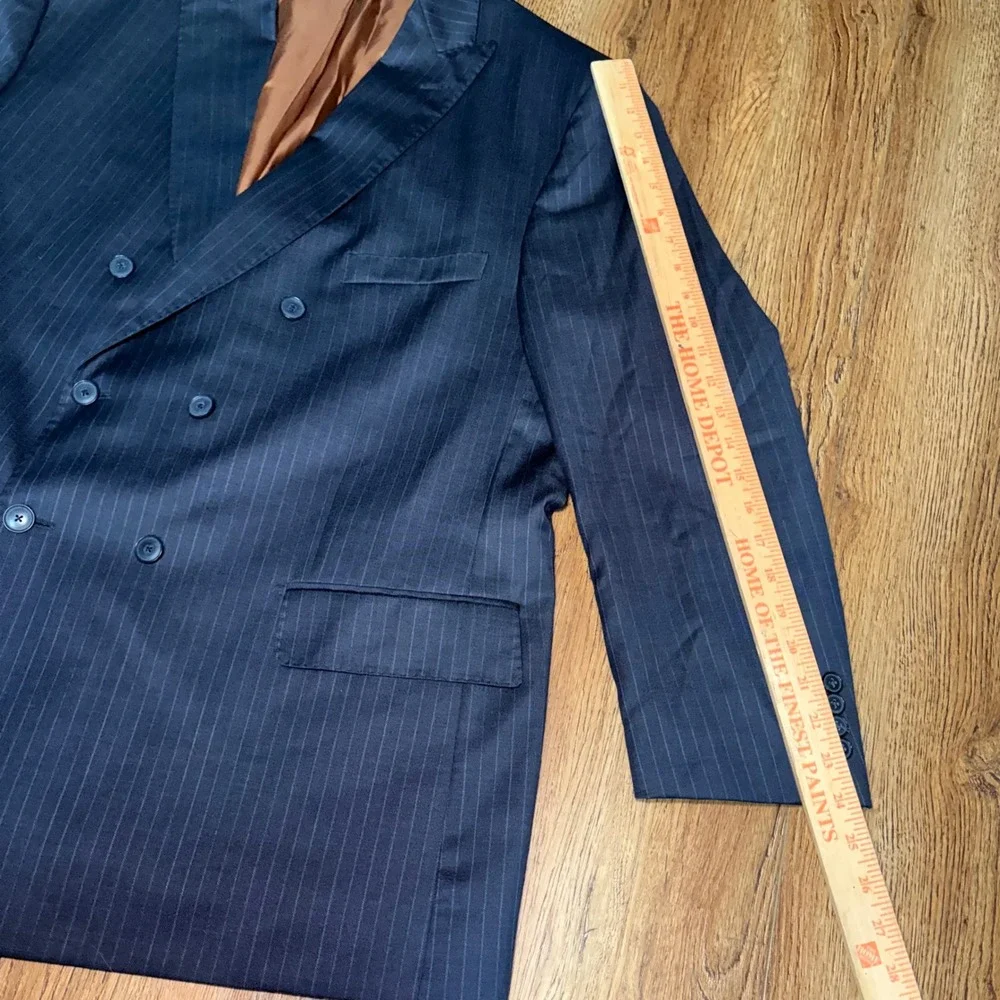 Jos A Bank Joseph Blazer Mens 50R Blue Pinstripe Wool Double Breasted  formal